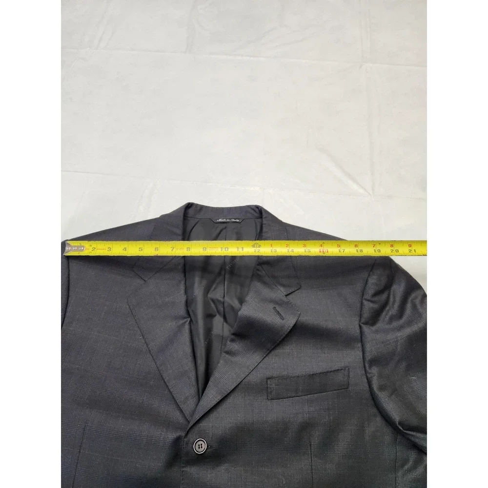 Canali Suit Mens 58L 44W Black Check Wool Super 150s 2 Piece Made In Italy